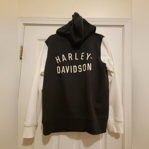 Harley-Davidson Black Back White Sleeves Zip-front Hoodie Jacket